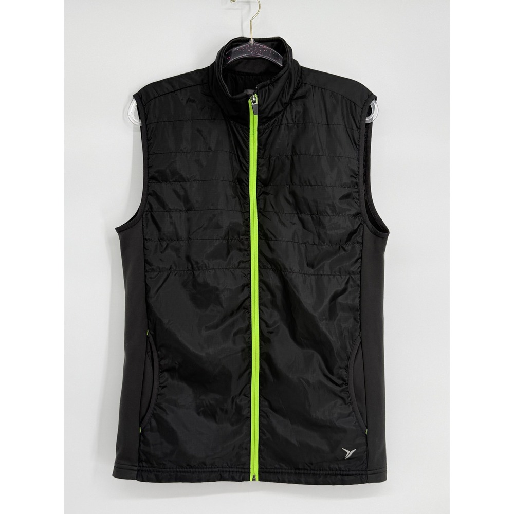 Old Navy Active Mens Tall‎ Black Neon Green Quilted Puffer Hybrid Vest Zip Sz M